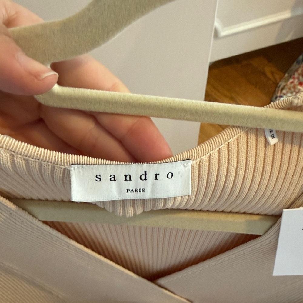 Sandro Cream V-Neck Knit Midi Dress - Picture 2 of 6